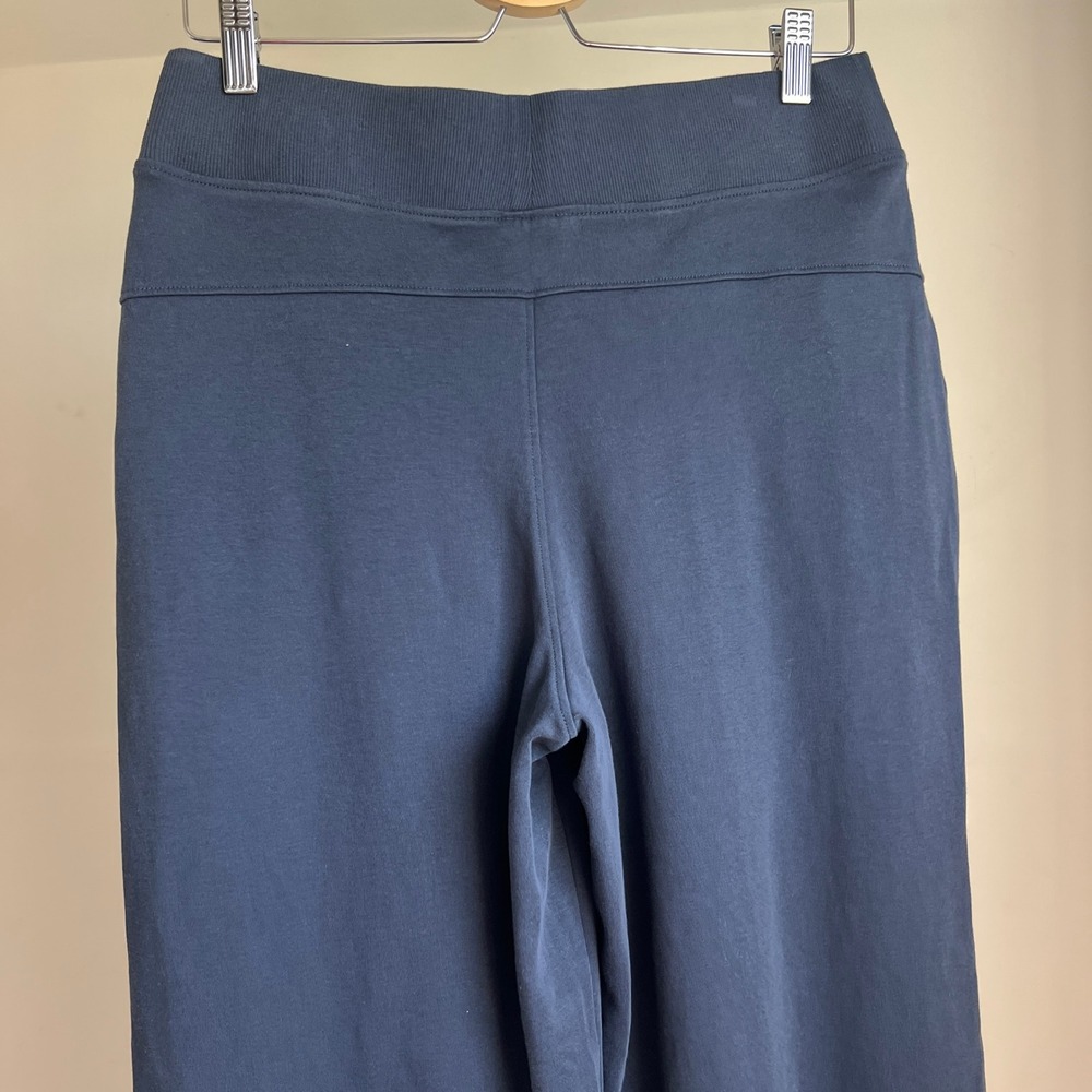 Pact Organic Airplane Pintuck Wide Leg Pants Navy Blue Cotton Cropped Medium - Picture 8 of 9